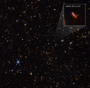 JWST deep field with zoom in on the new galaxy